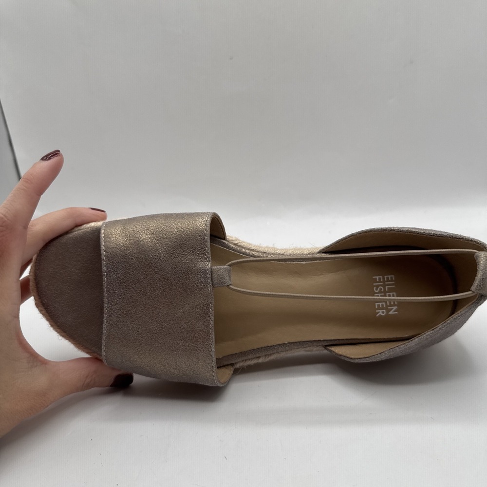 Eileen Fisher Lee Gold Leather d'Orsay Espadrille Flat Slip On Sandal Shoes 7.5 - Picture 13 of 13